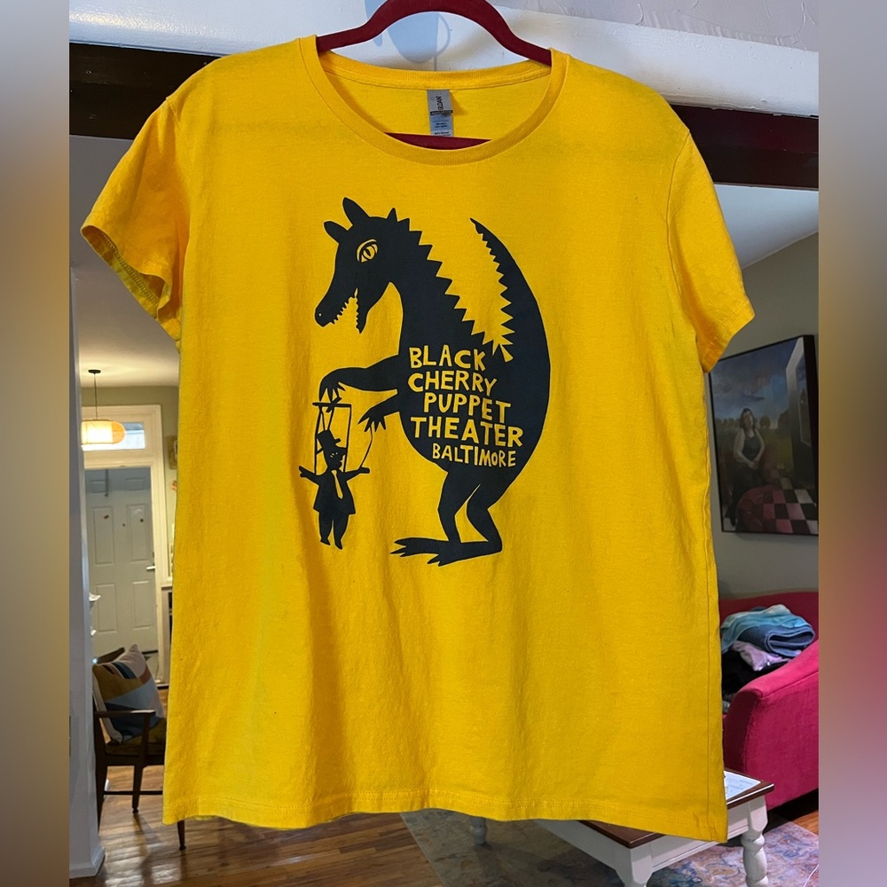 🦀Gildan XL Bright Yellow Black Cherry Puppet Theater Shirt BALTIMORE, BABY!
